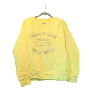 Zadig & Voltaire Pale Yellow Crewneck Sweatshirt with Silver Glitter Logo